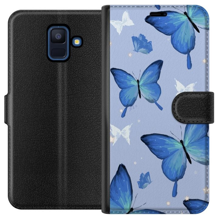 Lommeboketui til Samsung Galaxy A6 (2018) med Blå sommerfugler motiv i gruppen SMARTTELEFON & NETTBRETT / Mobilbeskyttelse / Samsung hos TP E-commerce Nordic AB (A59973)