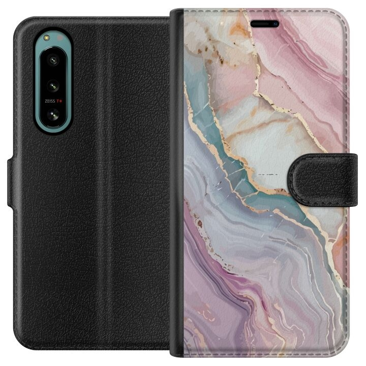 Lommeboketui til Sony Xperia 5 IV med Marmor motiv i gruppen SMARTTELEFON & NETTBRETT / Mobilbeskyttelse / Sony hos TP E-commerce Nordic AB (A61491)