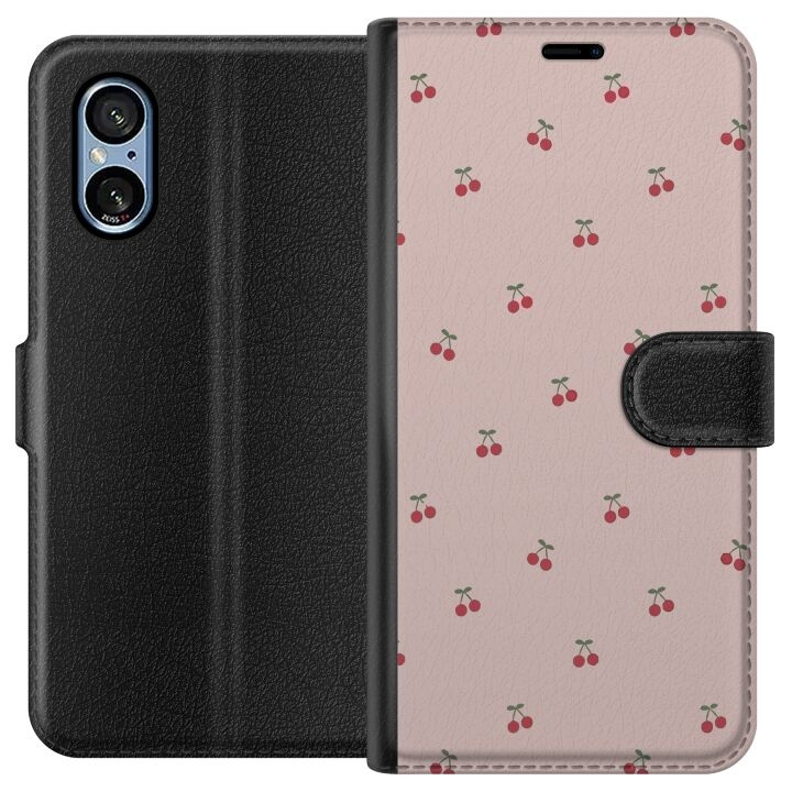 Lommeboketui til Sony Xperia 5 V med Kirsebær motiv i gruppen SMARTTELEFON & NETTBRETT / Mobilbeskyttelse / Sony hos TP E-commerce Nordic AB (A61530)