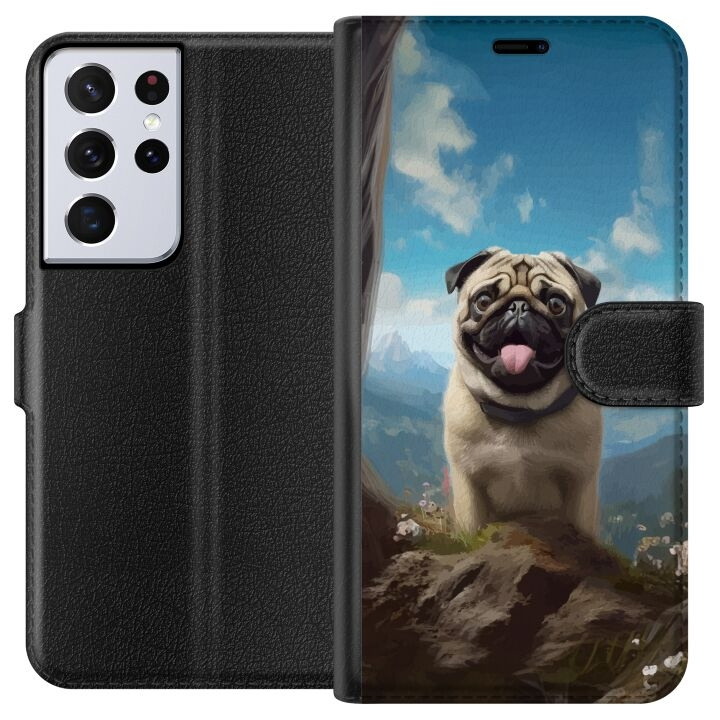 Lommeboketui til Samsung Galaxy S21 Ultra 5G med Glad Hund motiv i gruppen SMARTTELEFON & NETTBRETT / Mobilbeskyttelse / Samsung hos TP E-commerce Nordic AB (A62432)