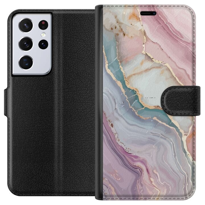 Lommeboketui til Samsung Galaxy S21 Ultra 5G med Marmor motiv i gruppen SMARTTELEFON & NETTBRETT / Mobilbeskyttelse / Samsung hos TP E-commerce Nordic AB (A62436)
