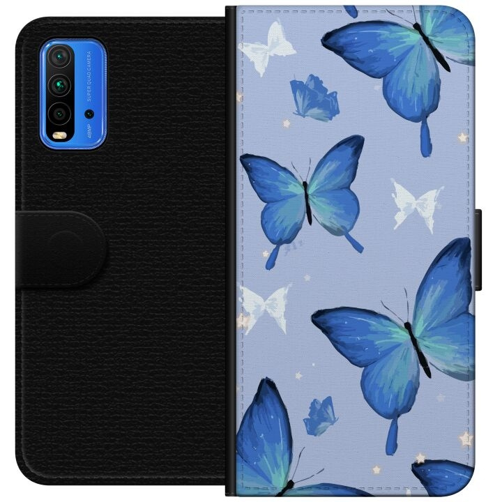 Lommeboketui til Xiaomi Redmi Note 9 4G med Blå sommerfugler motiv i gruppen SMARTTELEFON & NETTBRETT / Mobilbeskyttelse / Xiaomi hos TP E-commerce Nordic AB (A66615)