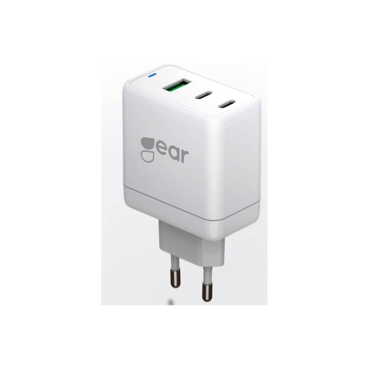 GEAR Lader GAN 220V 2xUSB-C+1xUSB-A PD 45W+18W+5A (total 65W) Hvit i gruppen SMARTTELEFON & NETTBRETT / Ladere og Kabler / Vegglader / Vegglader Type C hos TP E-commerce Nordic AB (C02242)