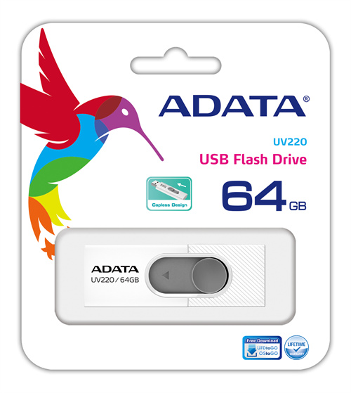 adata UV220 64 GB hvit/grå USB 2.0 i gruppen Elektronikk / Lagringsmedia / USB-Pinner / USB 2.0 hos TP E-commerce Nordic AB (C02551)