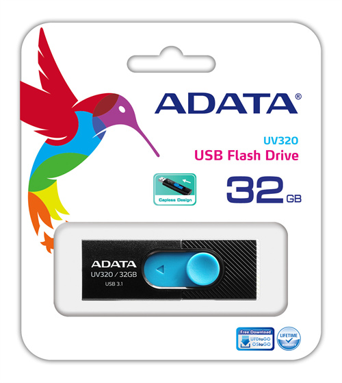 ADATA UV320 32GB Black/Blue USB3.1 i gruppen Elektronikk / Lagringsmedia / USB-Pinner / USB 3.1 hos TP E-commerce Nordic AB (C02552)