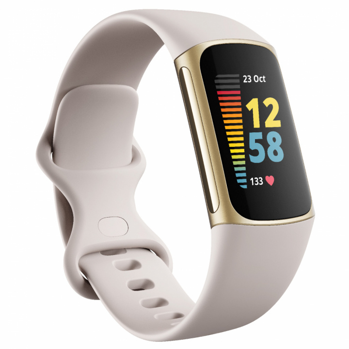 Fitbit Charge 5, Lunar White / Soft Gold rustfritt stål i gruppen SPORT, FRITID & HOBBY / Smartwatch og Aktivitetsmålere / Aktivitetsmålere hos TP E-commerce Nordic AB (C02751)