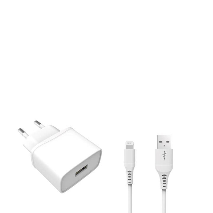 GEAR Laddare 220V 1xUSB 1A Vit Lightning Kabel 1m MFI i gruppen SMARTTELEFON & NETTBRETT / Ladere og Kabler / Vegglader / Vegglader Lightning hos TP E-commerce Nordic AB (C03732)