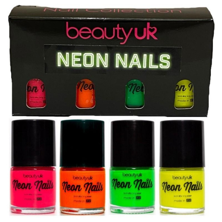 Beauty UK Neon Nail Polish Set 1 4x9ml i gruppen HELSE OG SKJØNNHET / Manikyr/pedikyr / Neglelakk hos TP E-commerce Nordic AB (C04139)