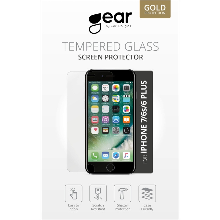 GEAR Glass Prot. Flat Case Friendly 2.5D GOLD iPhone 6/7/8 Plus i gruppen SMARTTELEFON & NETTBRETT / Mobilbeskyttelse / Apple / iPhone 8 Plus / Skjermbeskyttelse hos TP E-commerce Nordic AB (C04212)