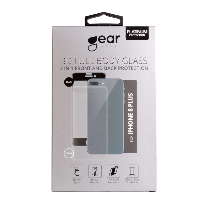 Gear Härdat Glas 3D 2in1 Front & Back iPhone 8 Plus Edge to Edge Svart med Klar baksida i gruppen SMARTTELEFON & NETTBRETT / Mobilbeskyttelse / Apple / iPhone 8 Plus / Skjermbeskyttelse hos TP E-commerce Nordic AB (C04220)