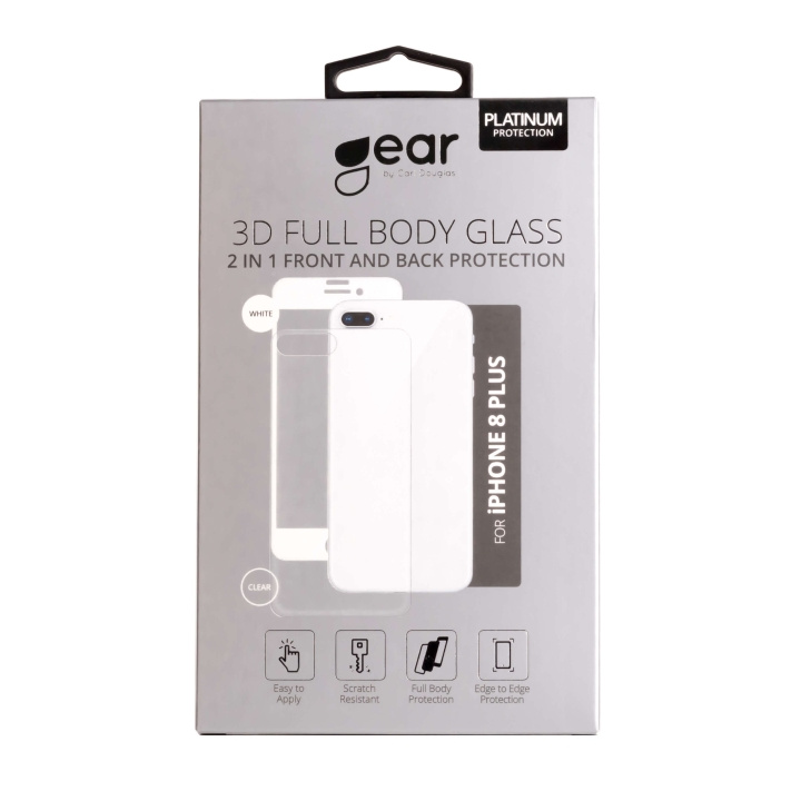 Gear Härdat Glas 3D 2in1 Front & Back iPhone 8 Plus Edge to Edge Vit med Klar baksida i gruppen SMARTTELEFON & NETTBRETT / Mobilbeskyttelse / Apple / iPhone 8 Plus / Skjermbeskyttelse hos TP E-commerce Nordic AB (C04221)