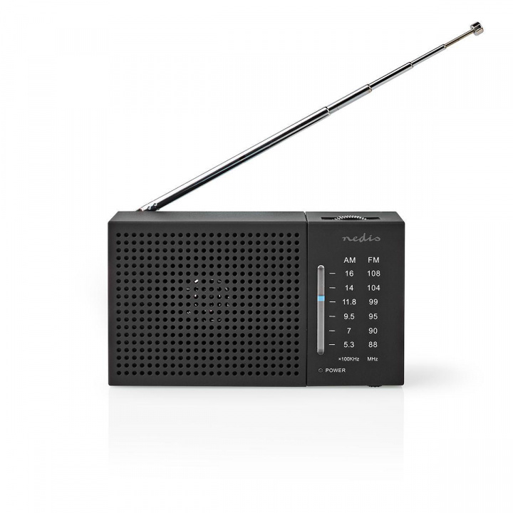 Nedis FM-radio | Bærbar design | AM / FM | Batteri drevet | Analog | 1.5 W | Svart hvit skerm | Hodetelefonutgang | IP20 | Sort i gruppen Elektronikk / Lyd & Bilde / Hjemmekino, HiFi og bærbar / Radio & Vekkerklokker / Radio hos TP E-commerce Nordic AB (C04393)