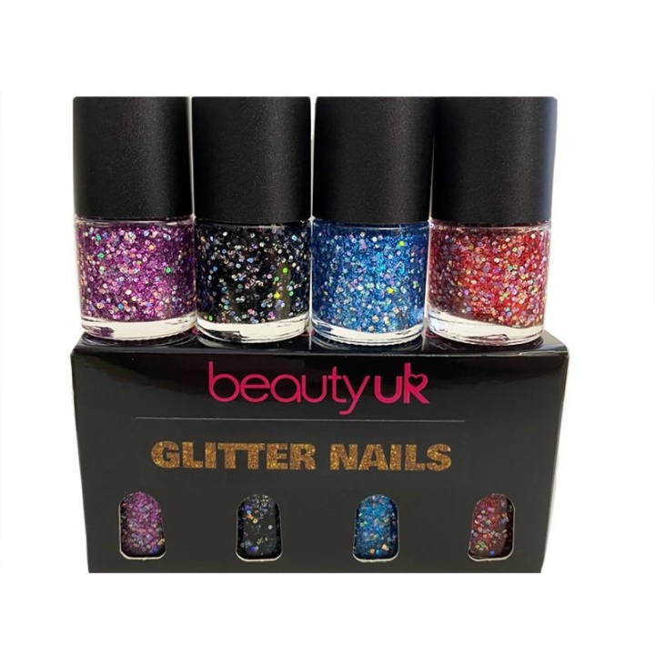 BeautyUK Beauty UK Glitter Nails Polish Set 4x9ml i gruppen HELSE OG SKJØNNHET / Manikyr/pedikyr / Neglelakk hos TP E-commerce Nordic AB (C04546)