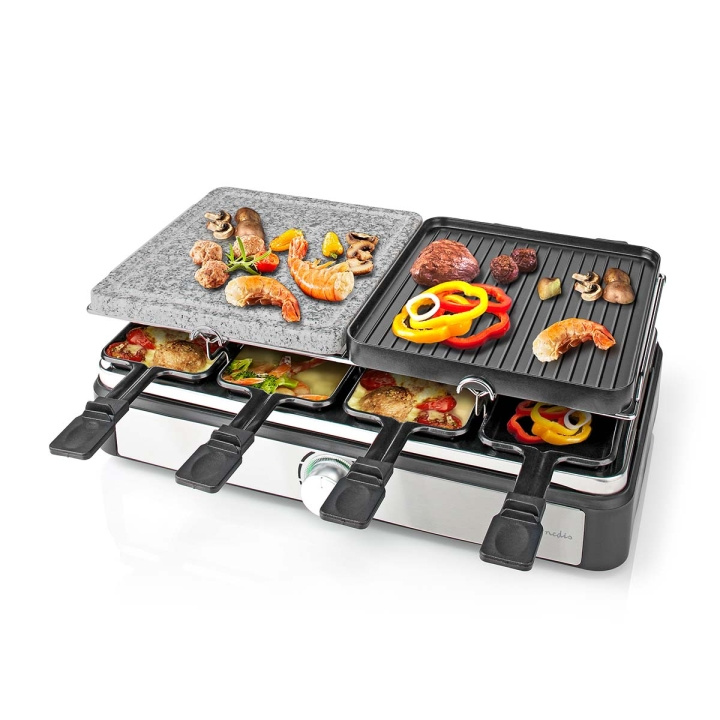 Nedis Gourmet / Raclette | Grille / Stein | 8 Personer | Stekespade | Tempraturinnstillinger | Non-stick belegg | Rektangel i gruppen HJEM, HUS OG HAGE / Husholdningsapparater / Brødristere og toastjern / Bordgriller & Raclette hos TP E-commerce Nordic AB (C04616)