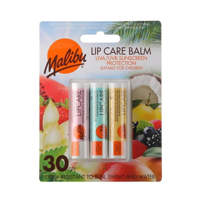 Malibu Lip Care Balm SPF30 3x5g i gruppen HELSE OG SKJØNNHET / Hudpleie / Soling / Solkrem hos TP E-commerce Nordic AB (C05131)