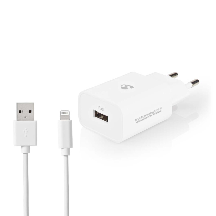 Nedis vegg lader | 12 W | Hurtigladefunksjon | 1x 2.4 A A | Antall utganger: 1 | USB-A | Lightning 8-Pin (Løs) Kabel | 1.00 m | Single Voltage Output | Hvit i gruppen SMARTTELEFON & NETTBRETT / Ladere og Kabler / Vegglader / Vegglader Lightning hos TP E-commerce Nordic AB (C05235)