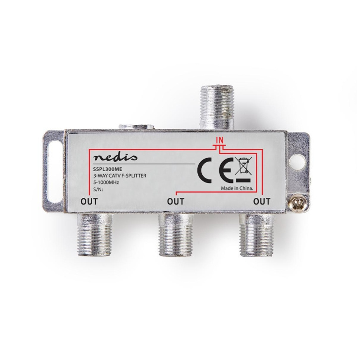 Nedis CATV Splitter | 5 - 1000 MHz | Tilkoblingstap: 6.8 dB | Antall utganger: 3 | 75 Ohm | Sink Legering i gruppen Elektronikk / Lyd & Bilde / TV og tilbehør / Antenner og tilbehør hos TP E-commerce Nordic AB (C05237)