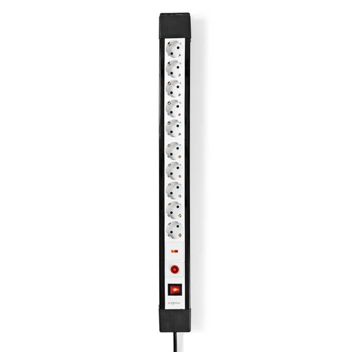 Nedis Surge Protected Extension Socket | 10-veis | Jordet kontakt / Type F (CEE 7/7) | 3.00 m | 3500 W | 16 A | Type av jording: Sidekontakter | Uttaksvinkel: 45 ° | H05VV-F 3G1.5mm² | Av/på-bryter | Hvit / Sort