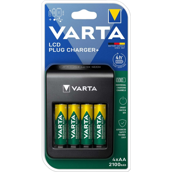 Varta NiMH LCD-plugglader+ (AA, AAA & 9 Volt) inkludert 4x AA 2100 mAh i gruppen Elektronikk / Batterier & Ladere / Batterilader hos TP E-commerce Nordic AB (C06481)