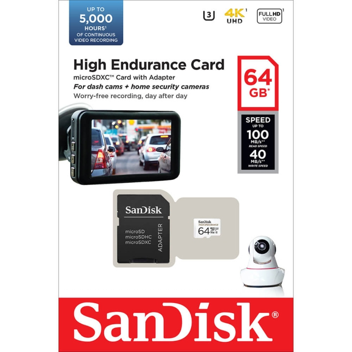 SANDISK Minnekort MicroSDXC 64GB High Endurance med adap i gruppen Elektronikk / Lagringsmedia / Minnekort / MicroSD/HC/XC hos TP E-commerce Nordic AB (C06640)
