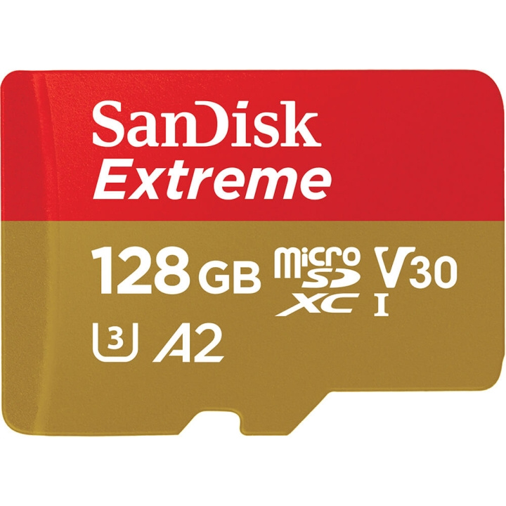 SanDisk MicroSDXC Extreme 128GB 190MB/s A2 C10 V30 UHS-I U3 i gruppen Elektronikk / Lagringsmedia / Minnekort / MicroSD/HC/XC hos TP E-commerce Nordic AB (C06649)