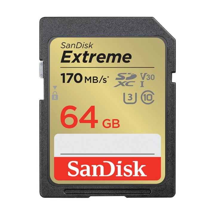 SanDisk SDXC Extreme 64GB 170MB/s UHS-I C10 V30 U3 i gruppen Elektronikk / Lagringsmedia / Minnekort / SD/SDHC/SDXC hos TP E-commerce Nordic AB (C06650)