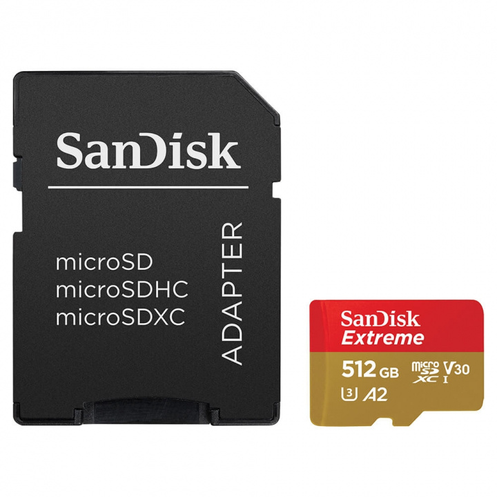 SanDisk MicroSDXC Extreme 512GB Adapter 190MB/s A2 C10 V30 i gruppen Elektronikk / Lagringsmedia / Minnekort / MicroSD/HC/XC hos TP E-commerce Nordic AB (C06662)