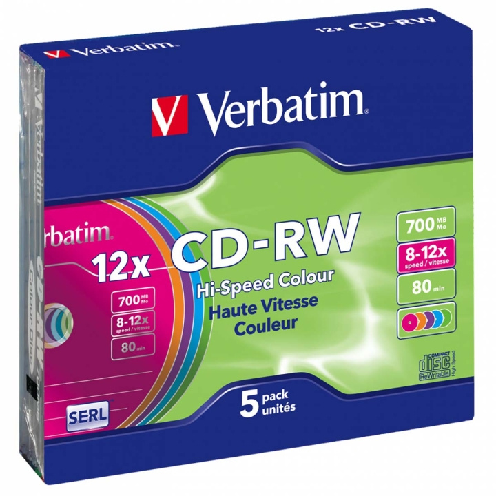 CD-RW 8-12x 700 MB farger 5-Pakke slankt etui i gruppen Elektronikk / Lagringsmedia / CD/DVD/BD-plater / CD-RW hos TP E-commerce Nordic AB (C06764)