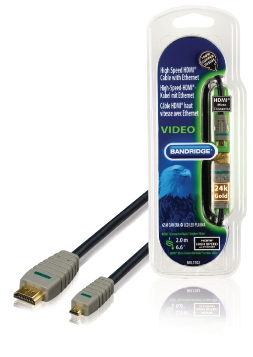 Bandridge High Speed HDMI-Kabel med Ethernet HDMI Kontakt - HDMI Micro Han 2.00 m Blå i gruppen Elektronikk / Kabler og adaptere / HDMI / Kabler hos TP E-commerce Nordic AB (C06849)
