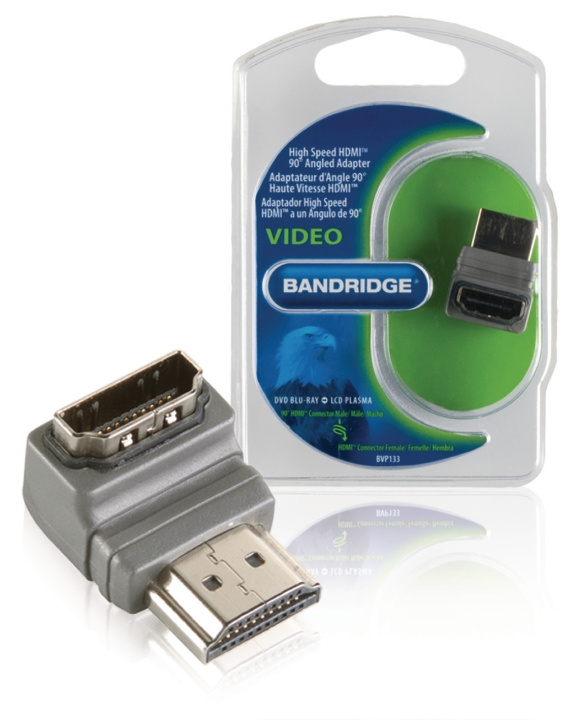 Bandridge High Speed HDMI med Ethernet Adapter Vinklet 90° HDMI Kontakt - HDMI Hun Grå i gruppen Elektronikk / Kabler og adaptere / HDMI / Adaptere hos TP E-commerce Nordic AB (C06852)