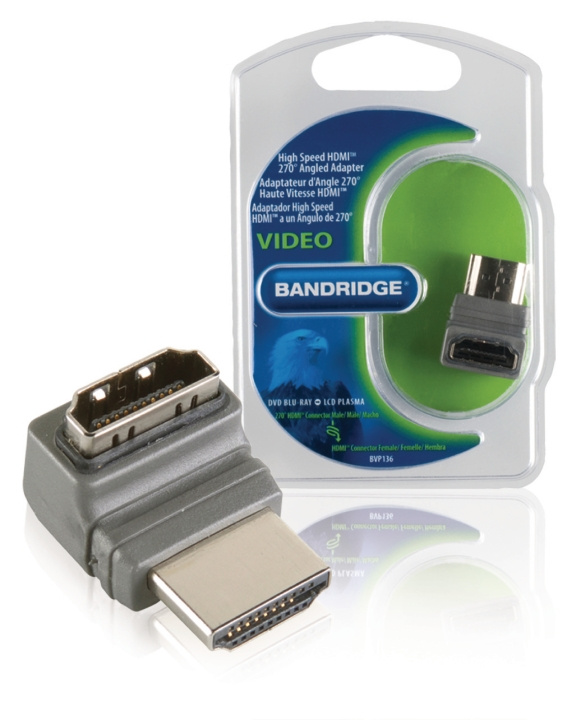 Bandridge High Speed HDMI med Ethernet Adapter Vinklet 270° HDMI Kontakt - HDMI Hun Grå i gruppen Elektronikk / Kabler og adaptere / HDMI / Adaptere hos TP E-commerce Nordic AB (C06853)