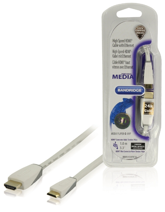 Bandridge High Speed HDMI-Kabel med Ethernet HDMI Kontakt - HDMI Mini Han 1.00 m Hvit i gruppen Elektronikk / Kabler og adaptere / HDMI / Kabler hos TP E-commerce Nordic AB (C06871)