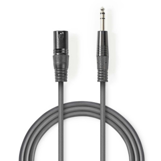 Nedis Balansert lydkabel | XLR 3-Pin Han | 6.35 mm Han | Nikkel belagt | 5.00 m | Rund | PVC | Mørk Grå | Pappetui