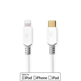 Nedis Lightning Kabel | USB 2.0 | Apple Lightning 8-Pinners | USB-C™ Hann | 480 Mbps | Gull belagt | 1.00 m | Rund | PVC | Hvit | Boks