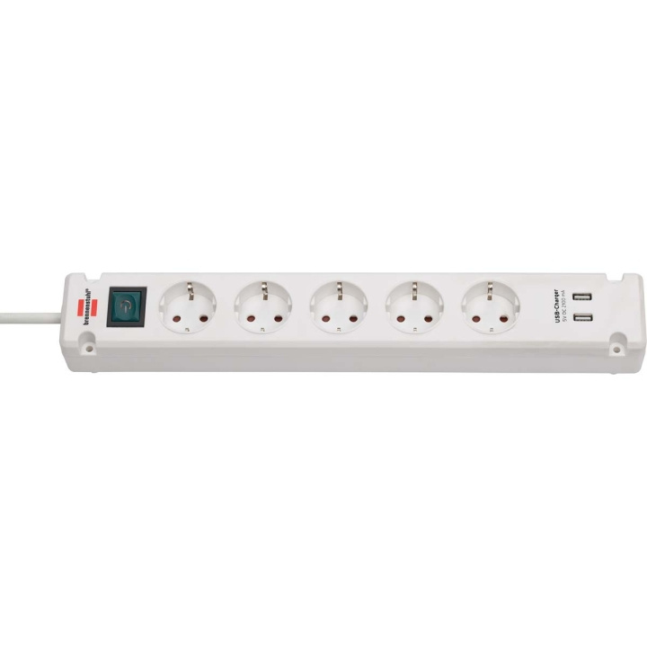 Bremounta uttagslist 5-vägs med 2 USB-laddningsuttag vit 3,00 m H05VV-F 3G1,5 i gruppen HJEM, HUS OG HAGE / El og belysning / Grenuttak hos TP E-commerce Nordic AB (C08241)