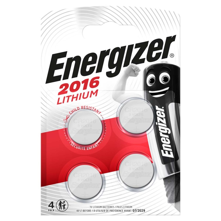 Energizer Lithium knappecellebatteri CR2016 | 3.2 V DC | 90 mAh | 4-Blister | Sølv i gruppen Elektronikk / Batterier & Ladere / Batterier / knappcelle hos TP E-commerce Nordic AB (C08286)