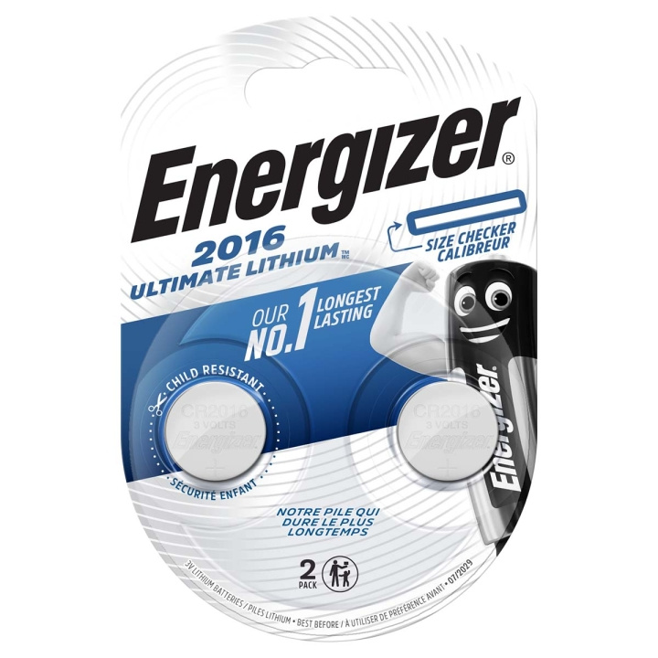 Energizer Litium knappcellsbatteri CR2016 | 2,6 V DC | 163 mAh | 2-Blister | Sølv i gruppen Elektronikk / Batterier & Ladere / Batterier / knappcelle hos TP E-commerce Nordic AB (C08287)