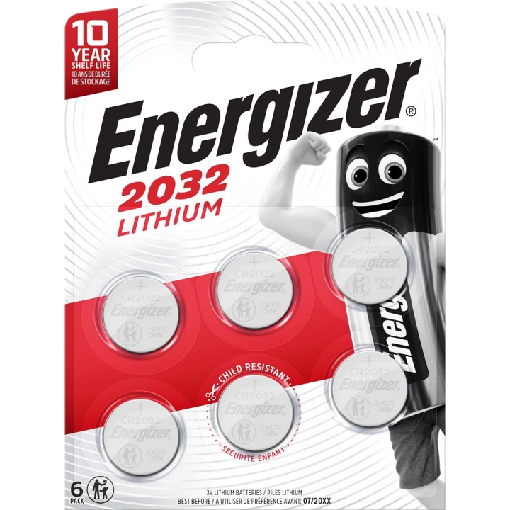 Energizer Lithium knappecellebatteri CR2032 | 3 V DC | 235 mAh | 6-Blister | Sølv i gruppen Elektronikk / Batterier & Ladere / Batterier / knappcelle hos TP E-commerce Nordic AB (C08302)