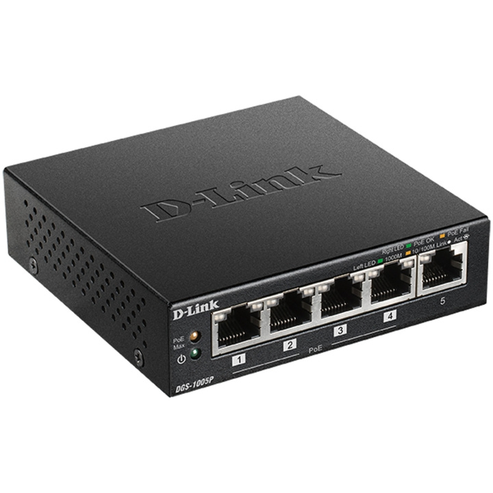 D-Link DGS-1005P 5-Port Gigabit PoE+ i gruppen Datautstyr / Nettverk / Switcher / 10/100Mbps hos TP E-commerce Nordic AB (C08621)