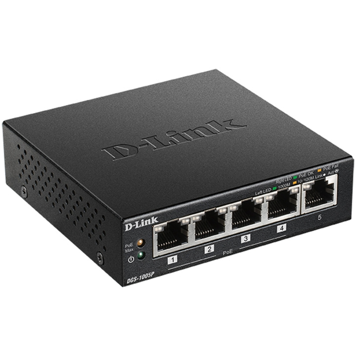 D-Link DGS-1005P 5-ports Gigabit PoE+-bryter i gruppen Datautstyr / Nettverk / Switcher hos TP E-commerce Nordic AB (C08621)
