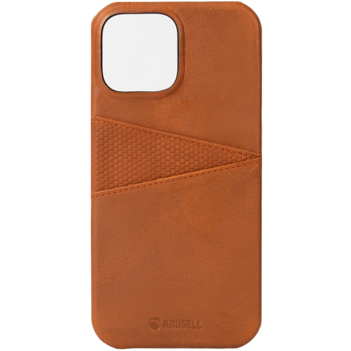Krusell Leather CardCover iPhone 13 Mini Cognac i gruppen SMARTTELEFON & NETTBRETT / Mobilbeskyttelse / Apple / iPhone 13 Mini / Deksel hos TP E-commerce Nordic AB (C08792)