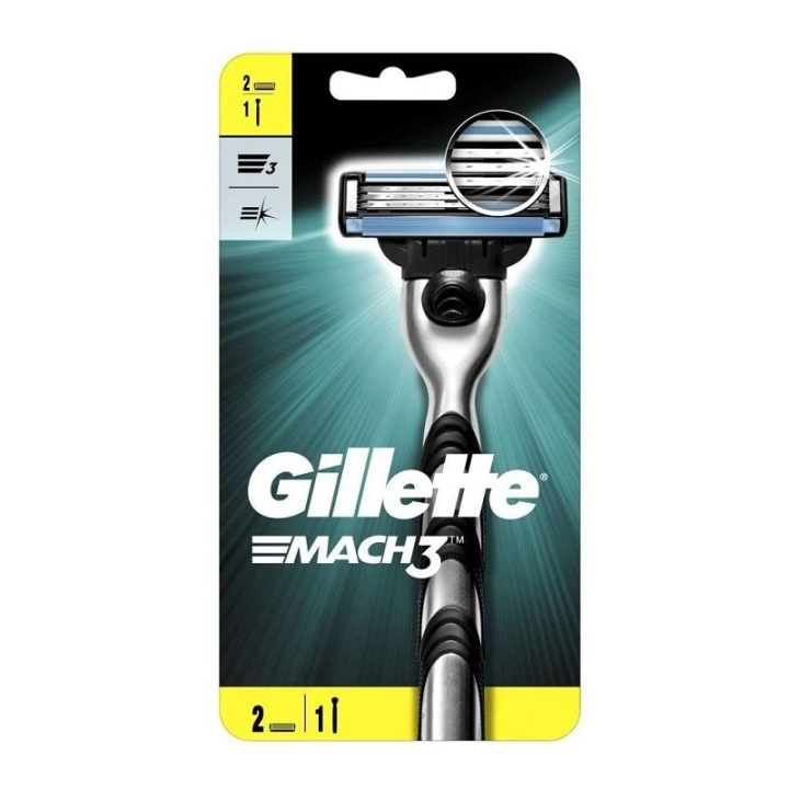 Gillette Mach3-barberhøvel + 2 barberblad i gruppen HELSE OG SKJØNNHET / Hår & styling / Barbering og trimming / Barberhøvler og tilbehør hos TP E-commerce Nordic AB (C09944)