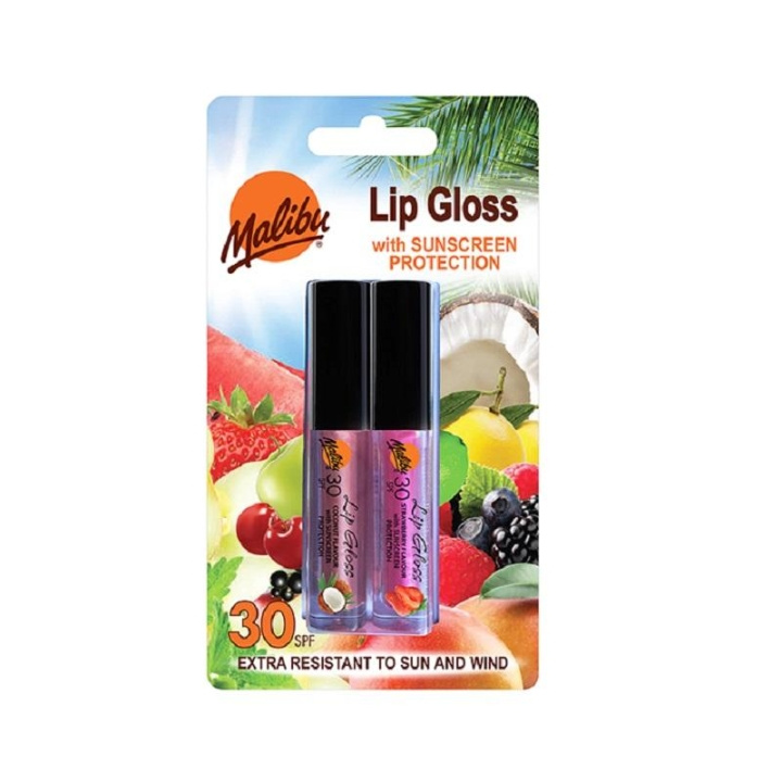 Malibu 2-pakning Lip Gloss Coconut & Strawberry SPF30 i gruppen HELSE OG SKJØNNHET / Makeup / Lepper / Lipgloss / Plumper hos TP E-commerce Nordic AB (C10245)