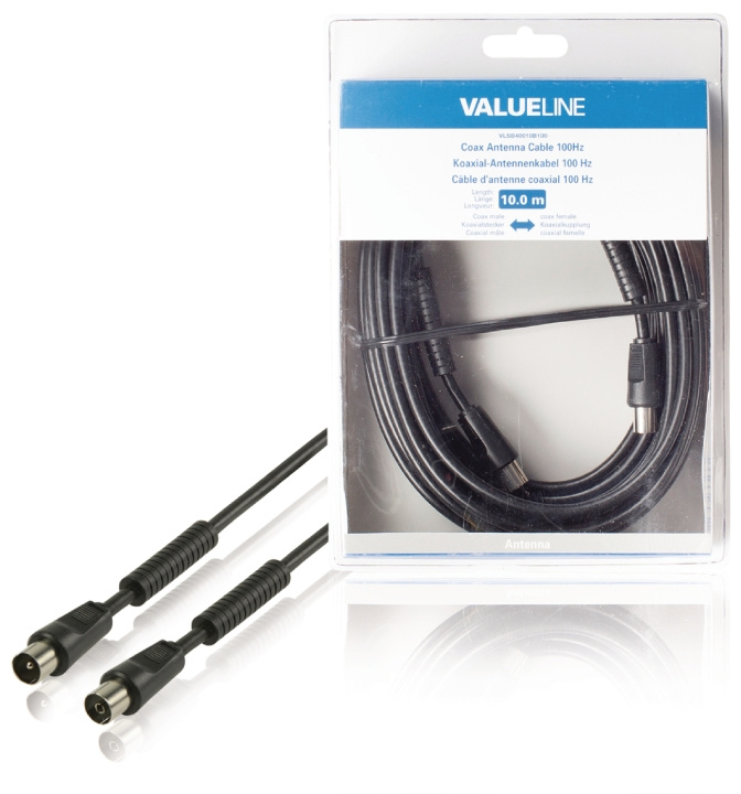 Valueline Koaksialkabel 100 dB Koax Han (IEC) - Koax Hun (IEC) 10.0 m Sort i gruppen Elektronikk / Kabler og adaptere / Antennekabler og tilbehør / Antennekabler hos TP E-commerce Nordic AB (C11542)