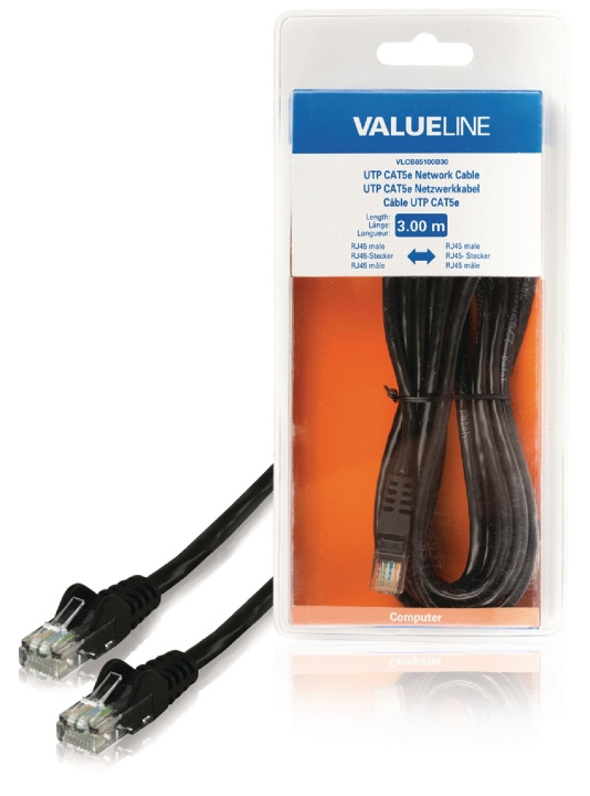 CAT5e UTP Nettverkskabelen RJ45 (8P8C) Han - RJ45 (8P8C) Han 3.00 m Sort i gruppen Datautstyr / Kabler og adaptere / Nettverk / Cat5e hos TP E-commerce Nordic AB (C11544)