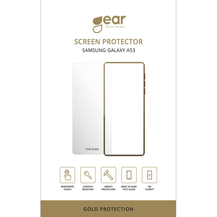 Gear Glass Prot. Flat Case Friendly 2.5D GOLD Samsung Galaxy A53 5G i gruppen SMARTTELEFON & NETTBRETT / Mobilbeskyttelse / Samsung hos TP E-commerce Nordic AB (C11831)