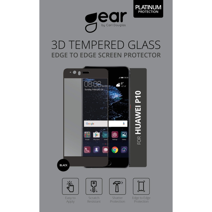 GEAR Herdet Glass 3D Full Cover Svart Huawei P10 i gruppen SMARTTELEFON & NETTBRETT / Mobilbeskyttelse / Huawei hos TP E-commerce Nordic AB (C12385)