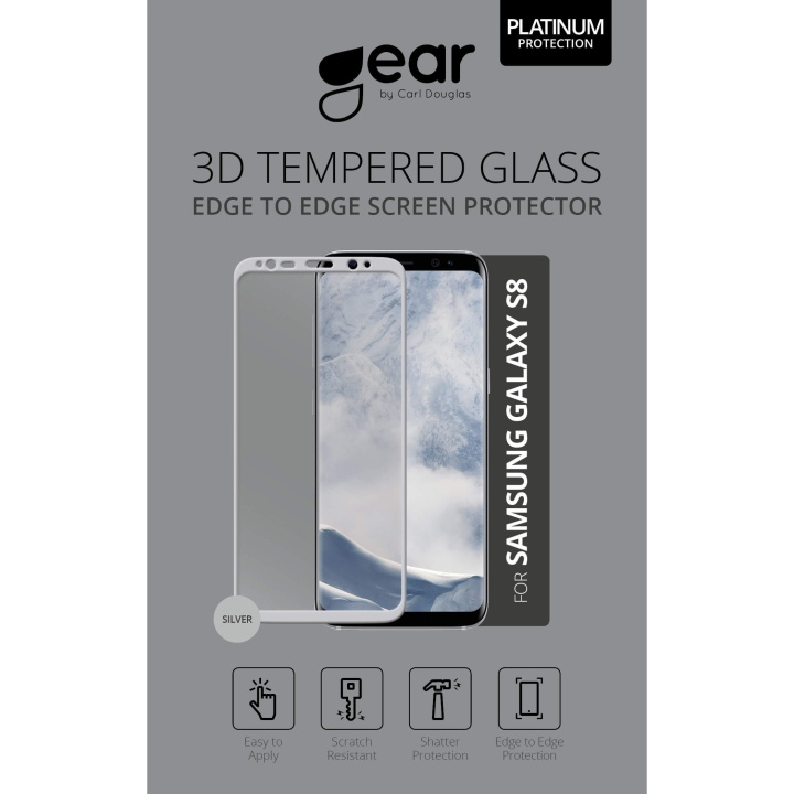GEAR Herdet Glass 3D Full Cover Sølv Samsung S8 i gruppen SMARTTELEFON & NETTBRETT / Mobilbeskyttelse / Samsung hos TP E-commerce Nordic AB (C12387)