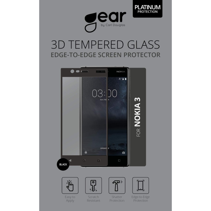 GEAR Herdet Glass 2.5D Nokia 3 i gruppen SMARTTELEFON & NETTBRETT / Mobilbeskyttelse / Nokia/Microsoft hos TP E-commerce Nordic AB (C12391)