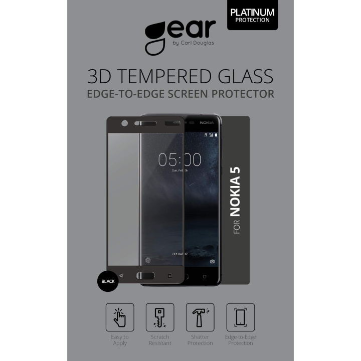 GEAR Herdet Glass 2.5D Nokia 5 i gruppen SMARTTELEFON & NETTBRETT / Mobilbeskyttelse / Nokia/Microsoft hos TP E-commerce Nordic AB (C12392)